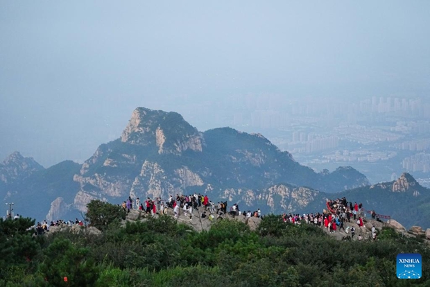 Tourists visit Mount Tai in Tai