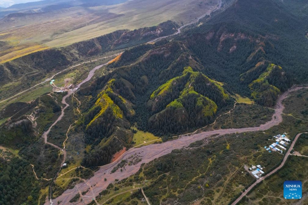 Autumn view around Mati Temple Grottoes in Zhangye City, China